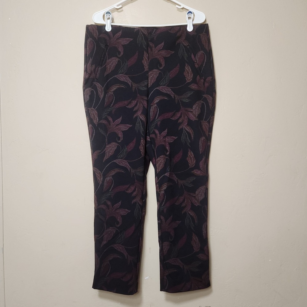 Chico's Black Floral Pants Elastic Waist Stretch Size 2.5 US 14